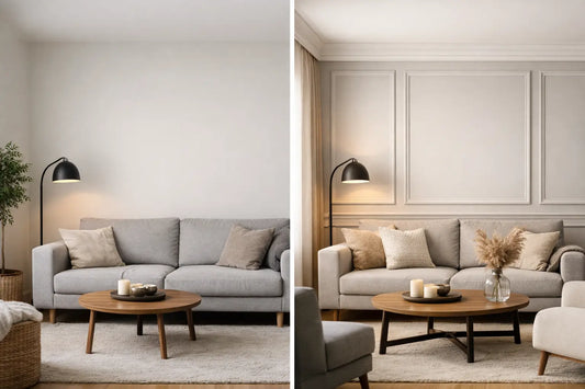 Vorher-Nachher: Wohnzimmer mit Wandprofilen